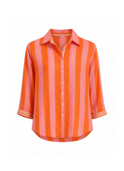 Chemise Coton Col V Block Print /Patch : 0902 Orange Clair