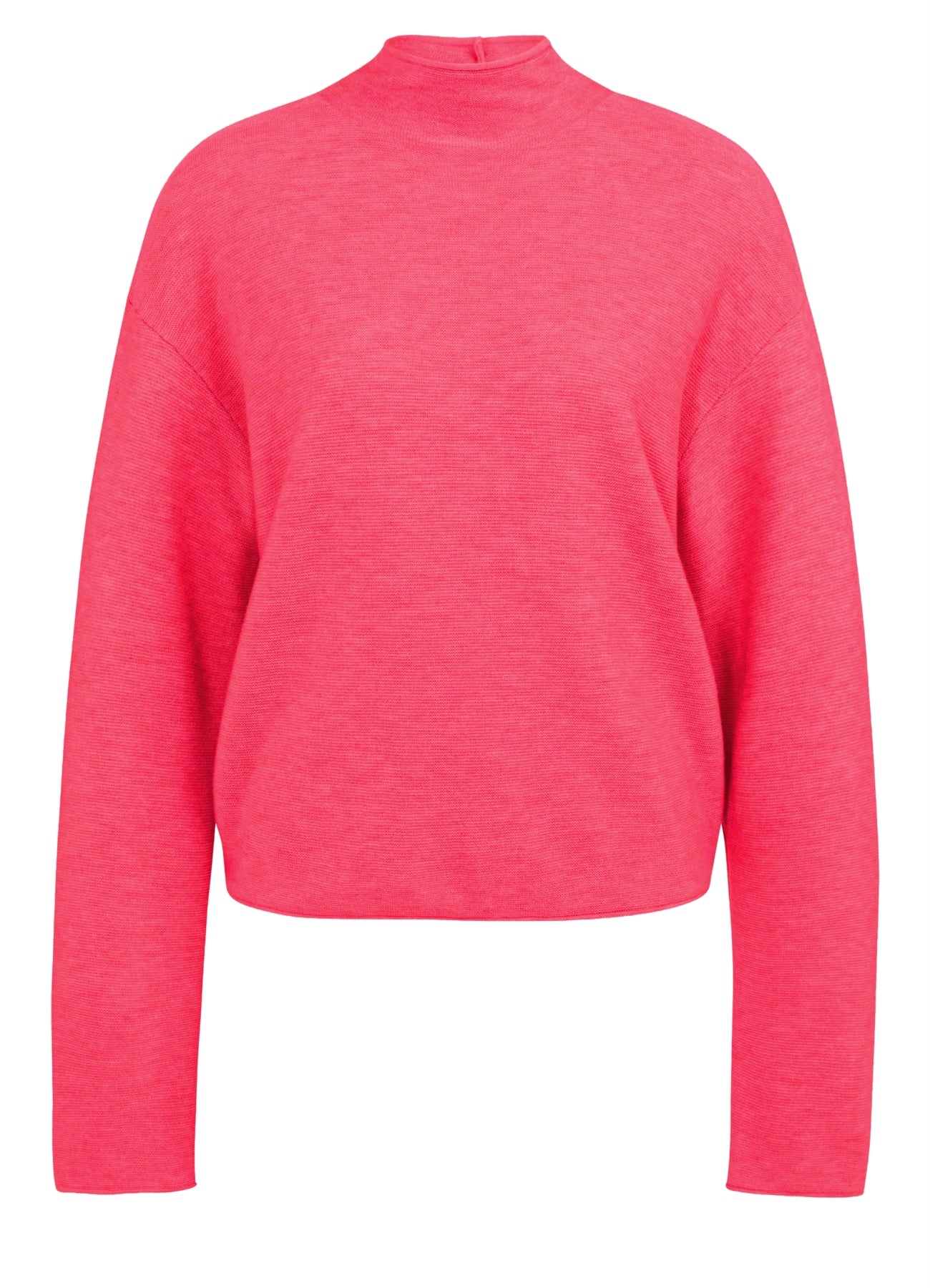 Textured High Neck Sweater With Buttons : Rose Red Melange 818522