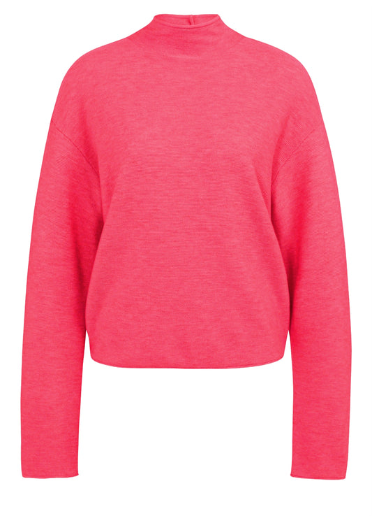 Textured High Neck Sweater With Buttons : Rose Red Melange 818522