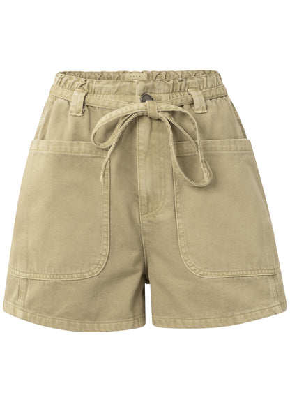 Garment Dye Woven High Waist Cargo Short : Summer Sand 20908