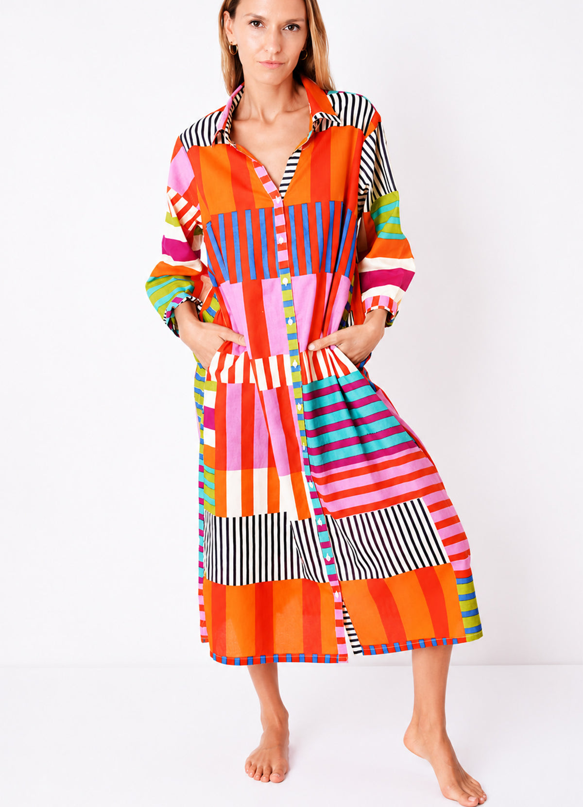 Robe Chemsier Mi Longue : 1355 Multi Fonce