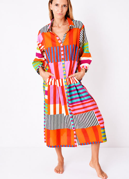 Robe Chemsier Mi Longue : 1355 Multi Fonce