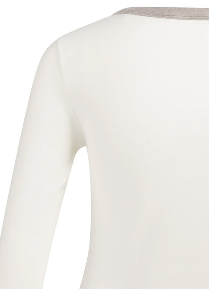 Long Sleeve Top With Contrast : Pure White 00000