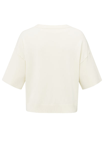 Short Sleeve Rib Stitch Cardigan : Off White Knit 99990