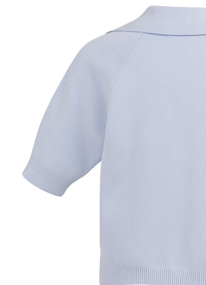 Short Sleeve Sweater With Coll : Ice Blue 99048