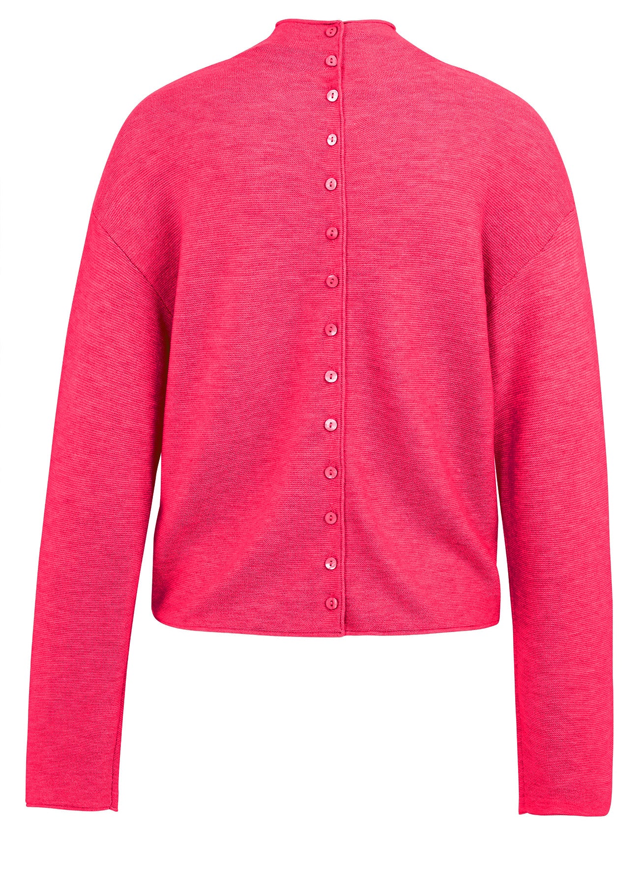 Textured High Neck Sweater With Buttons : Rose Red Melange 818522