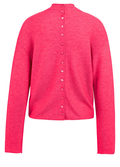 Textured High Neck Sweater With Buttons : Rose Red Melange 818522