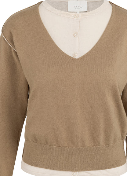 Fake Double Layer In Contrast : Khaki Green Dessin 990451