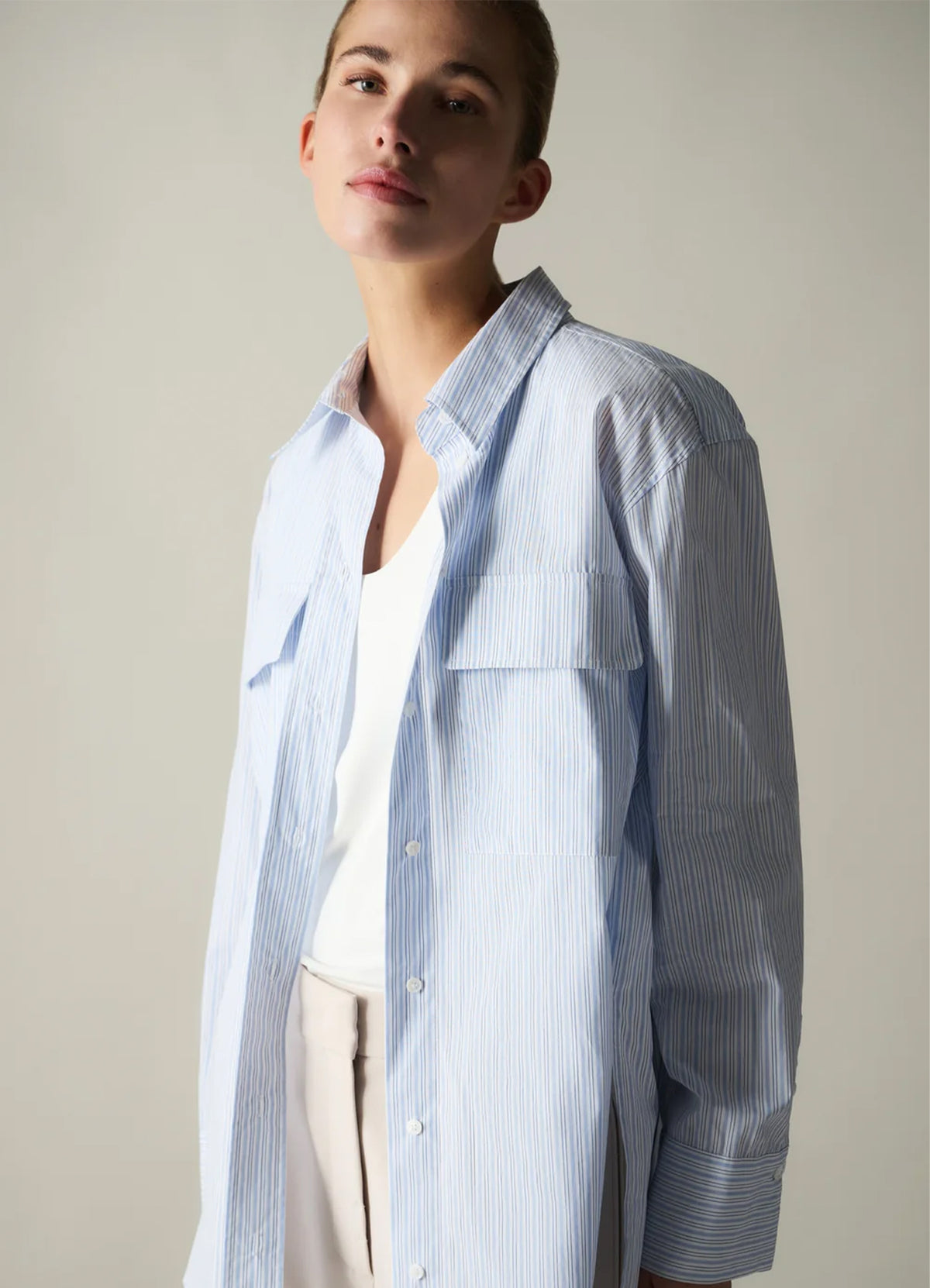 Striped Boyfriend Shirt With A : Ice Blue Dessin 990481