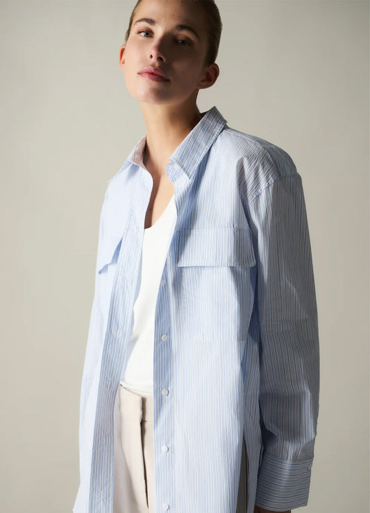 Striped Boyfriend Shirt With A : Ice Blue Dessin 990481
