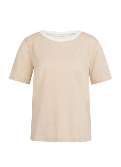 Melange T-Shirt With Ribbed Ne : Desert Beige Melange 990522
