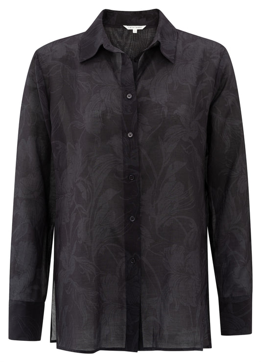Sheer Printed Blouse : Washed Black Dessin 999891