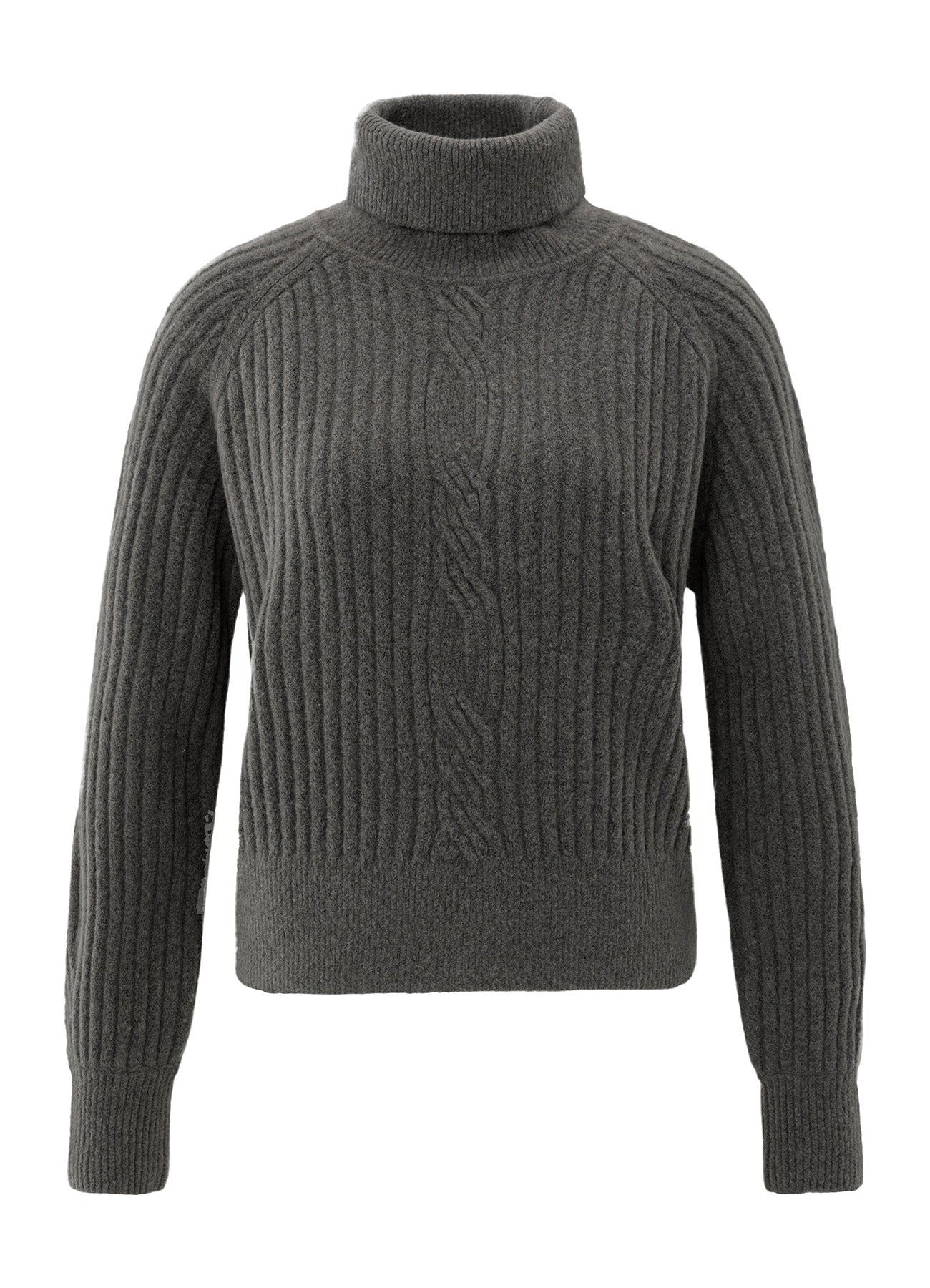 Turtle Neck Sweater With Cable : Dark Taupe Grey Melange 99033