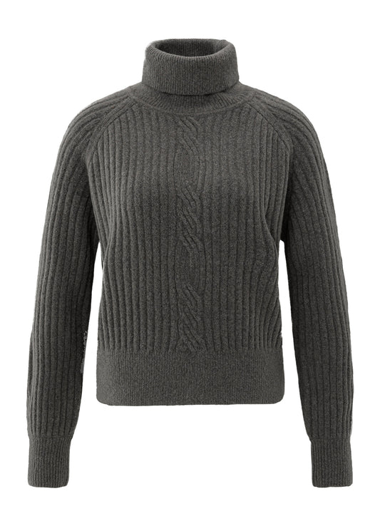 Turtle Neck Sweater With Cable : Dark Taupe Grey Melange 99033