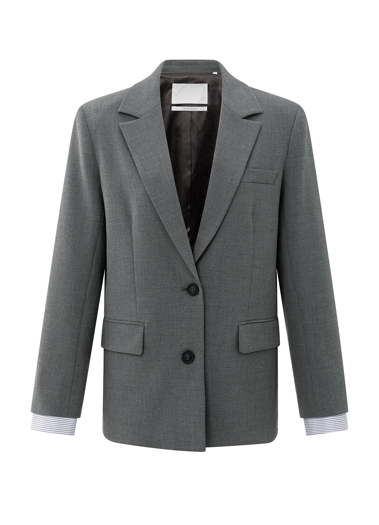 Woven Loose Fit Blazer With Do : Black Oyster Melange 99004