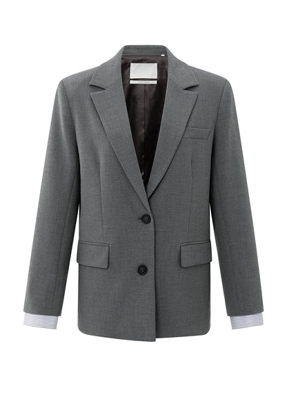 Woven Loose Fit Blazer With Do : Black Oyster Melange 99004