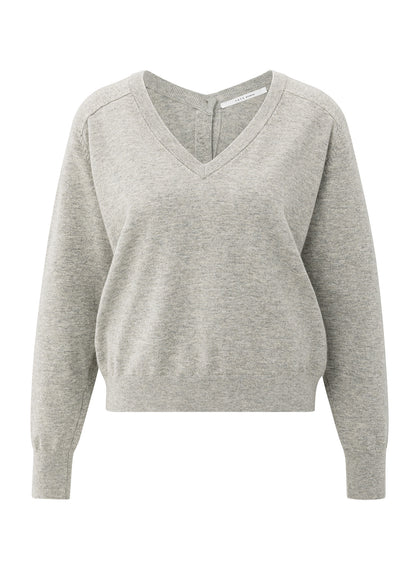 Double V-Neck Sweater With But : Brownish Grey 99018
