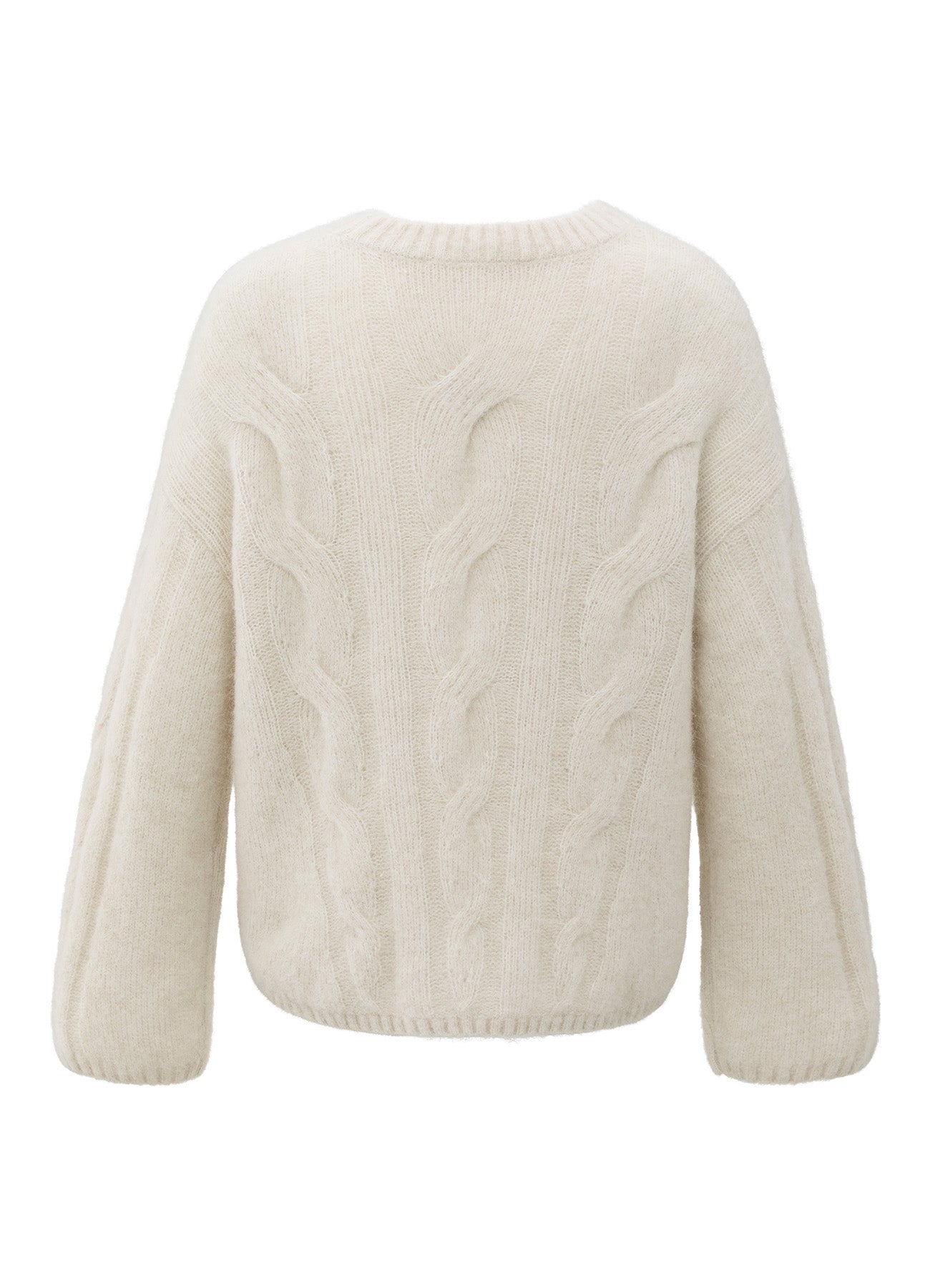 Cable Sweater Round Neck Ls : Wool White 24001