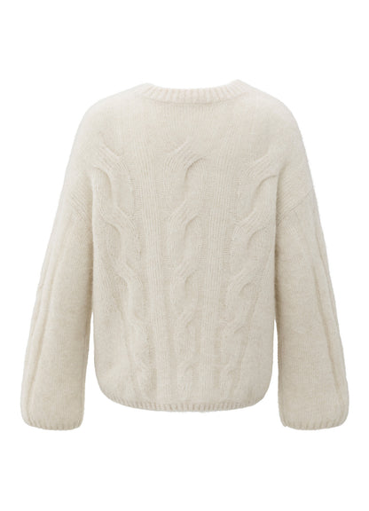 Cable Sweater Round Neck Ls : Wool White 24001