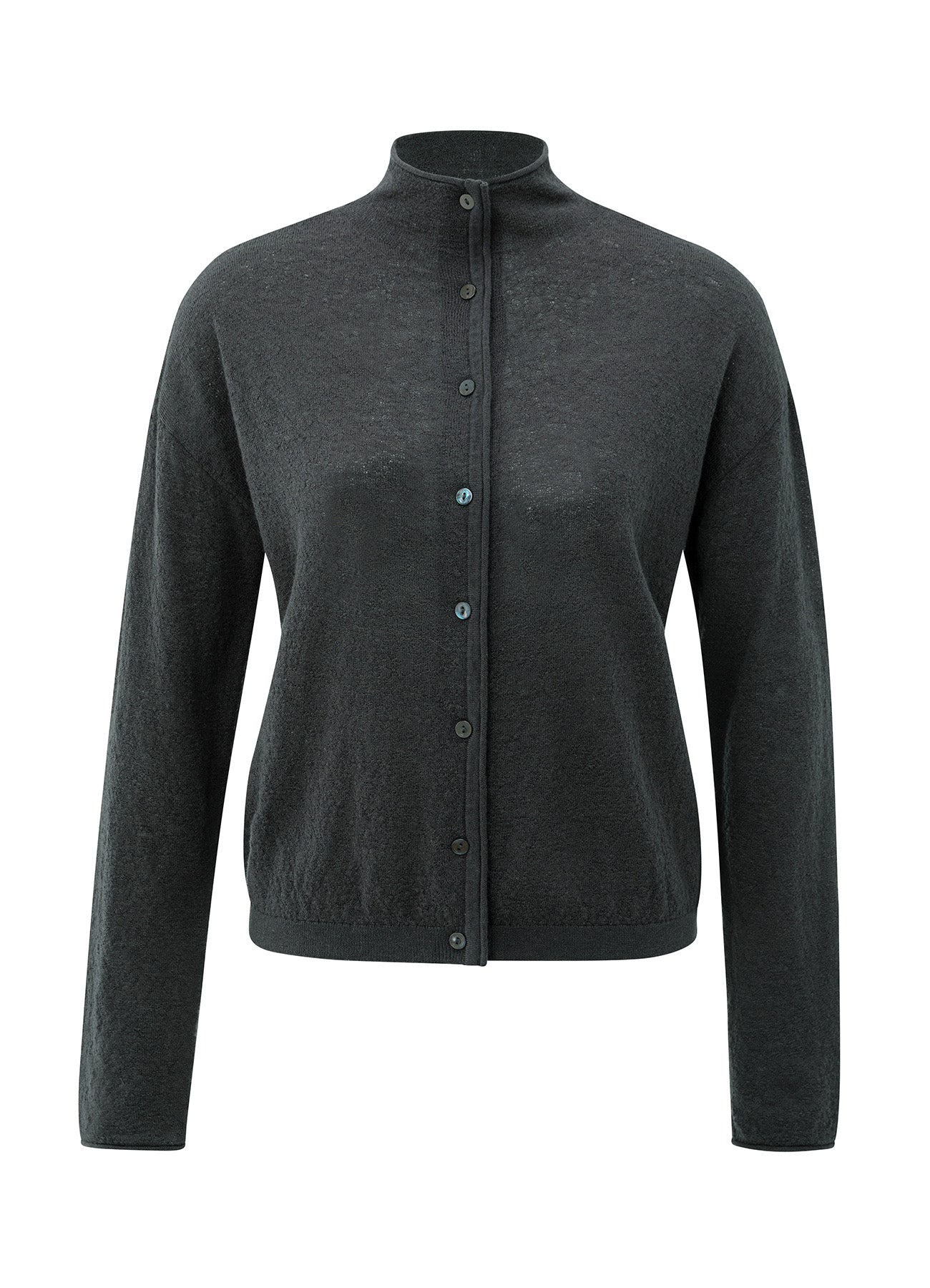 Textured Cardigan High Necklin : Oyster Black 90205