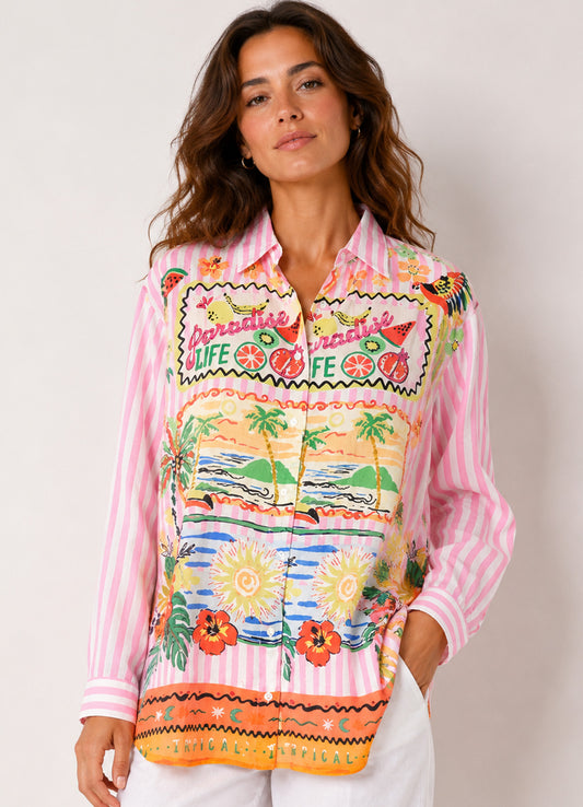 Chemise Coton Imprimee Col Boutonne : 0402 Rose Clair