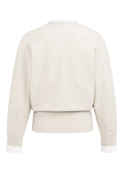 Batwing Sweater With Woven Details : Heather Grey Melange 990402
