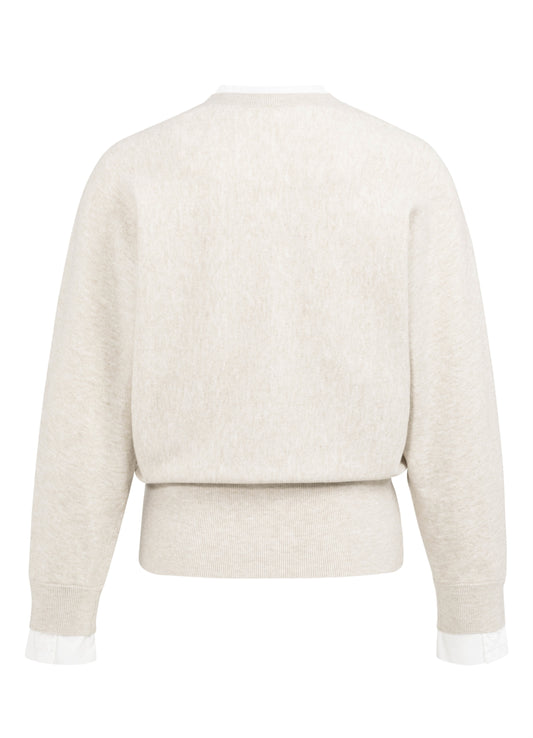 Batwing Sweater With Woven Details : Heather Grey Melange 990402