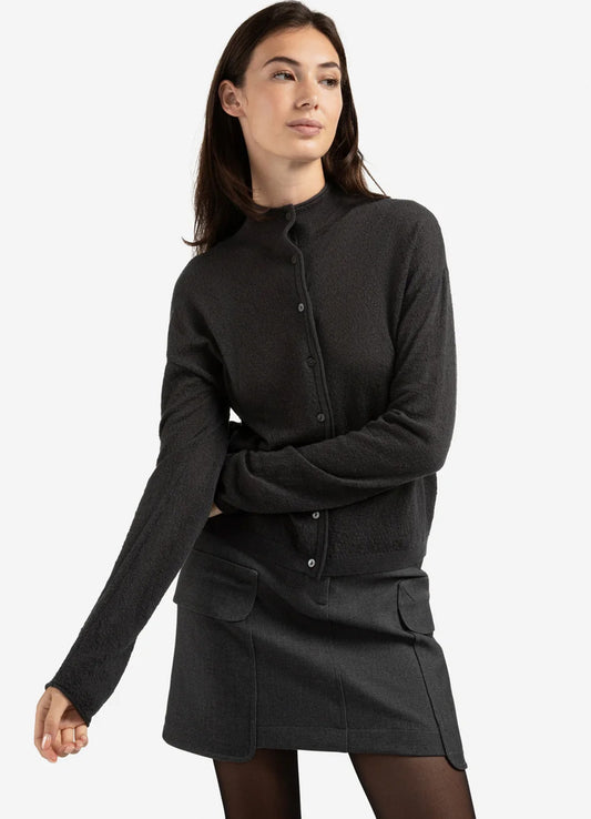 Textured Cardigan High Necklin : Oyster Black 90205