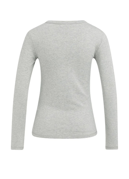 Round Neck Long Sleeve T-Shirt : Vapor Blue Grey Melange 442032