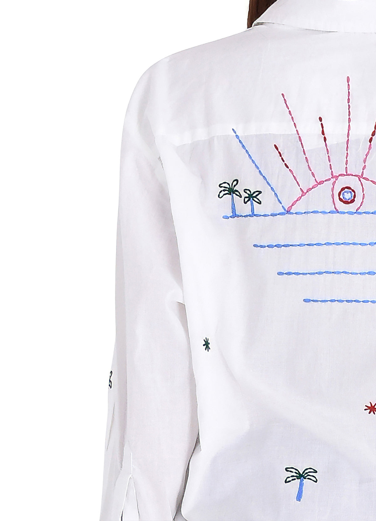 Chemise Coton Brodee Palmiers Et Etoile : 0100 Blanc