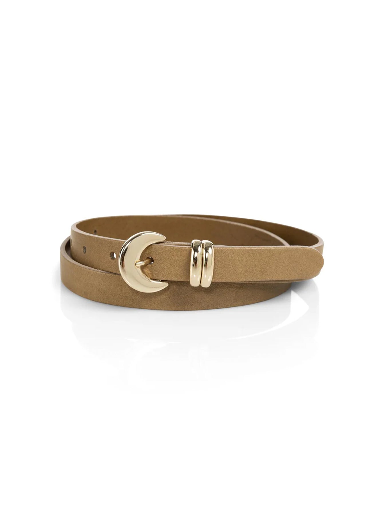 Leather Belt With Moon Buckle : Khaki Green 99045