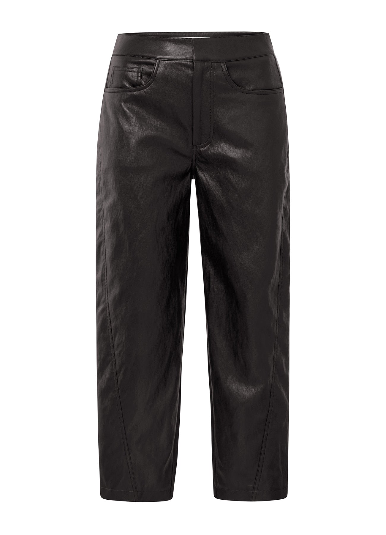 Faux Leather Carrot Fit Trouse : Anthracite Brown 99029