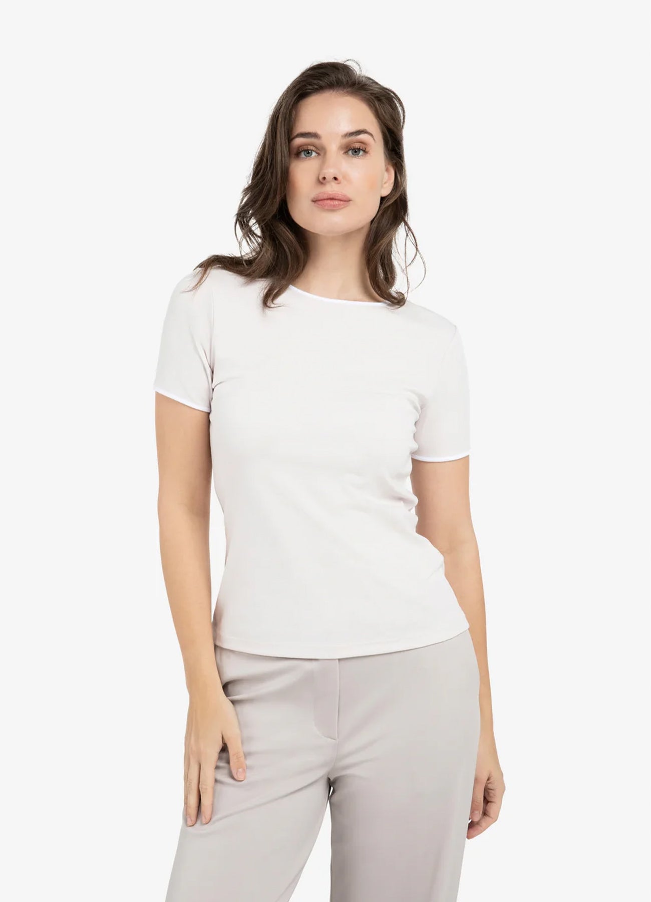 T-Shirt With Contrast Binding : Gray Lilac 33804