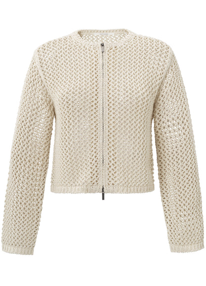 Mesh Stitch Cardigan With Zipper : Summer Sand 20908