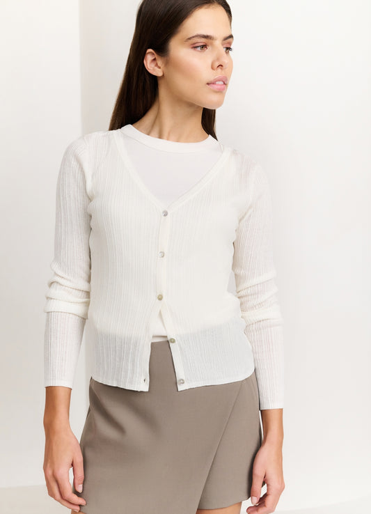 Fine Rib Knitted Cardigan : Wool White 99691