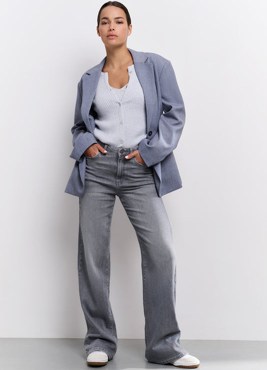 Fake Cardigan In Rib Stitch : Gray Dawn Blue Melange 441062