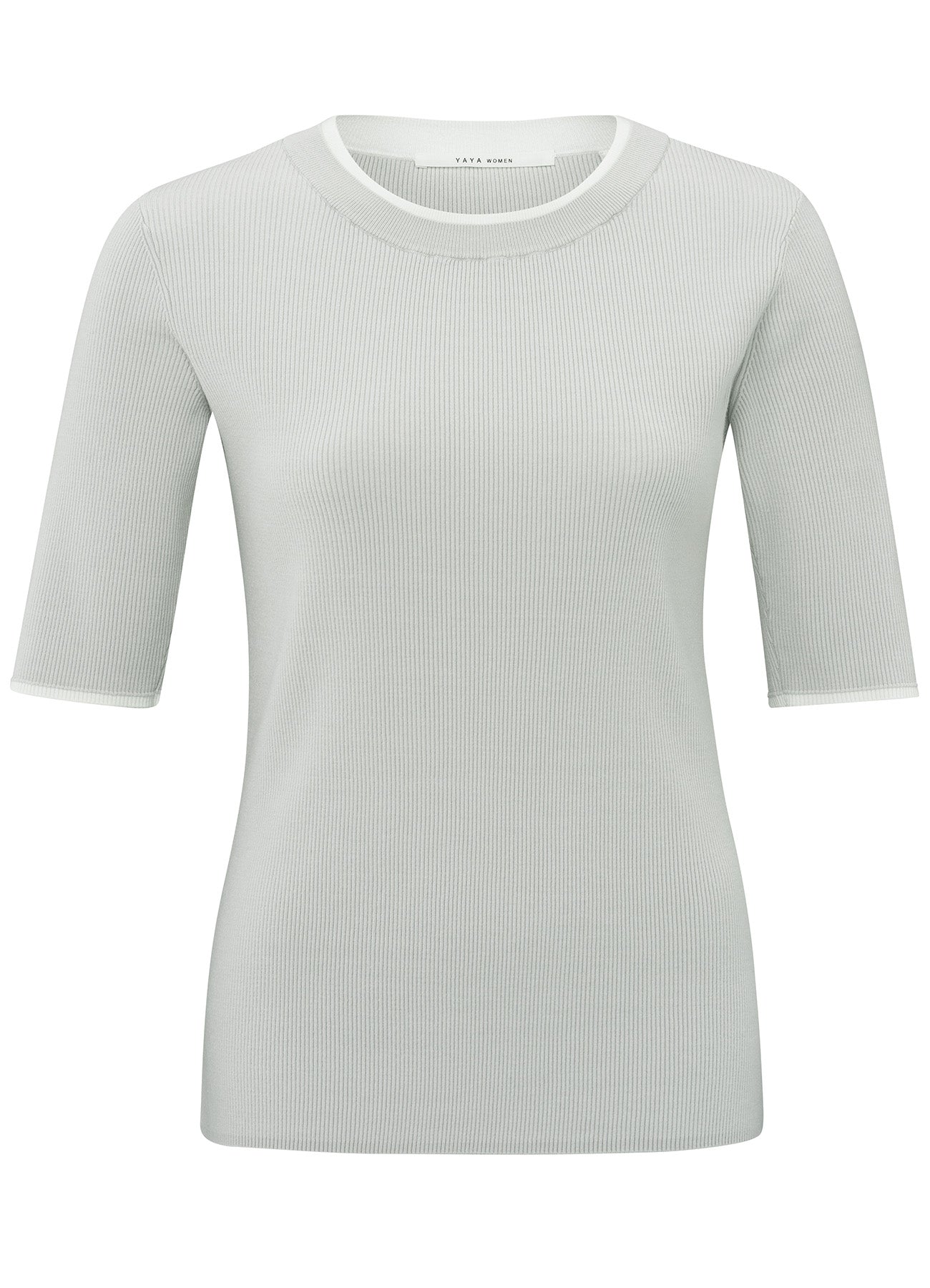 Rib Fitted Sweater Half Sleeves With Contrast Details : Grey Melange 99981