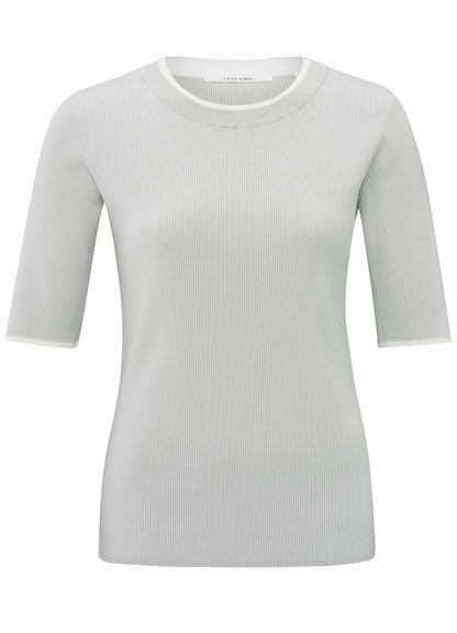 Rib Fitted Sweater Half Sleeves With Contrast Details : Grey Melange 99981