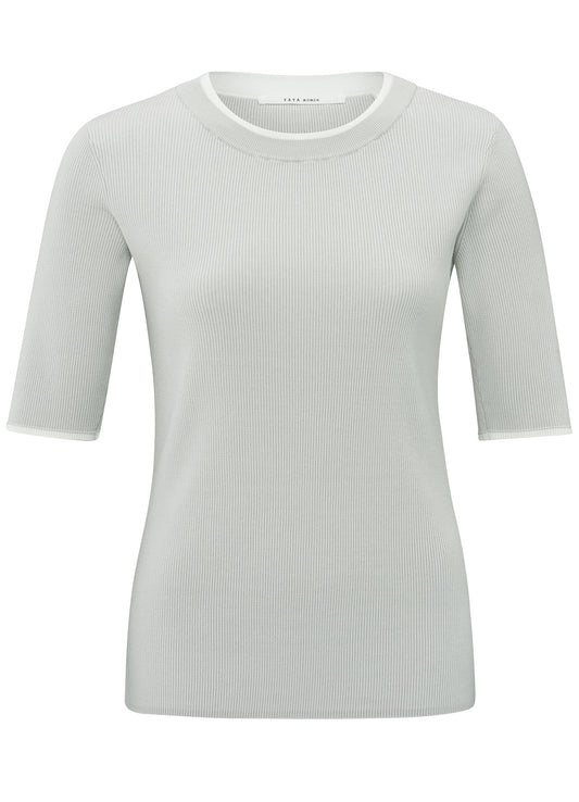 Rib Fitted Sweater Half Sleeves With Contrast Details : Grey Melange 99981