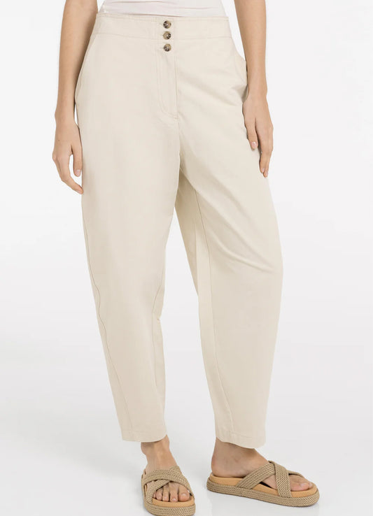 High Waist Barrel Leg Trousers With Button Detail : Warm Dust Sand 99072