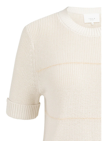 Knitted Furry Stripe Sweater S : Ecru Dessin 990531