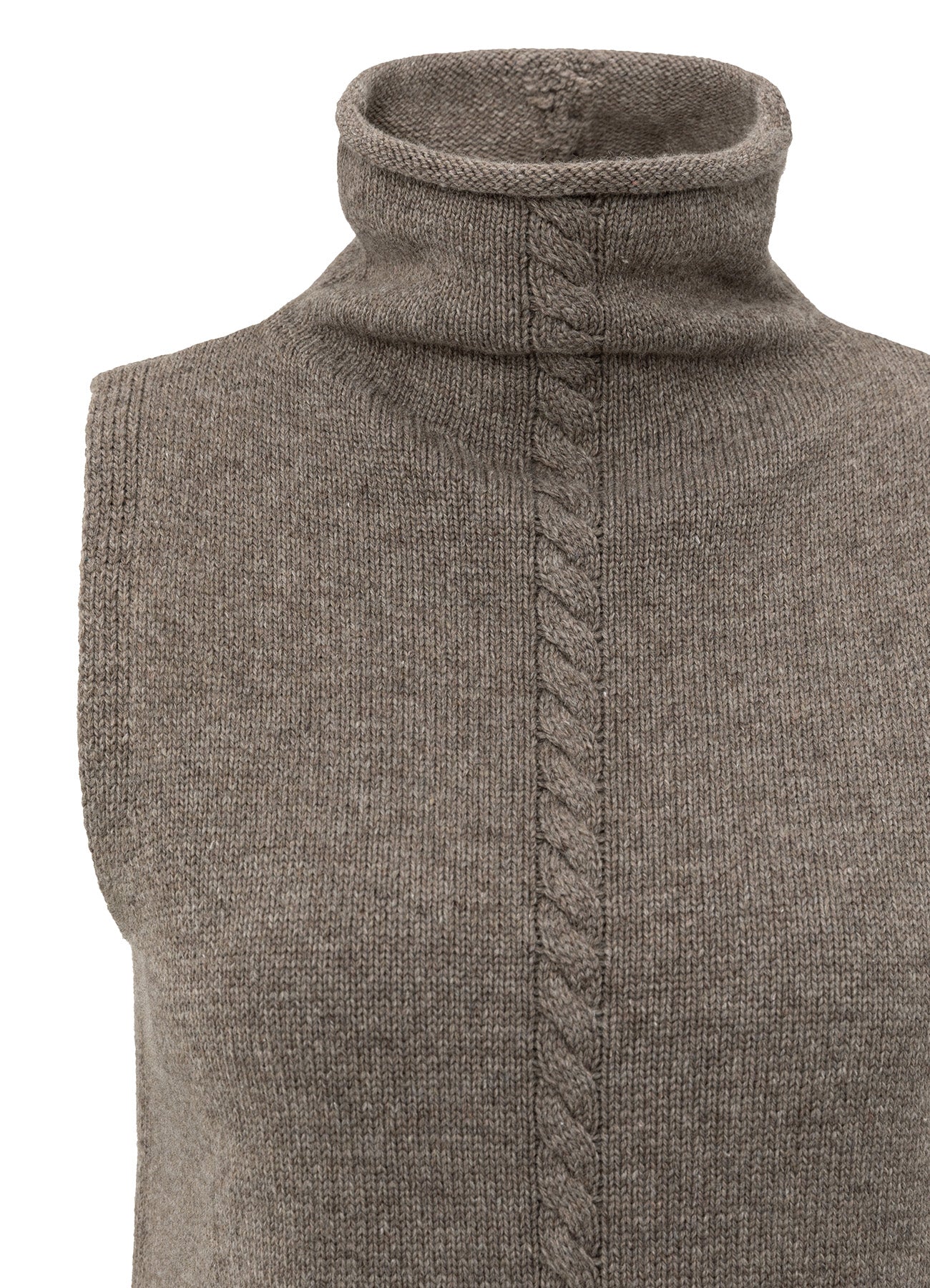 Cable High Neck Sleeveless Swe : Brown Melange 990172