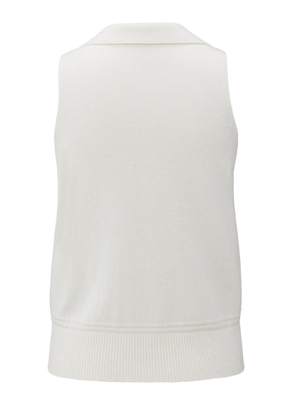 Sleeveless Cardigan With Collar : Early Frost White 990312
