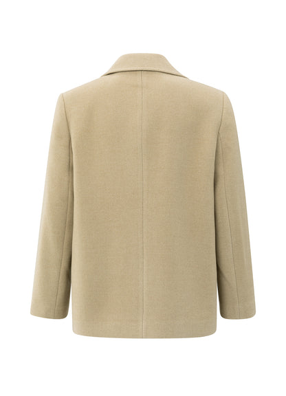 Soft Woven Short Coat With Dou : Greenish Sand Beige 99012