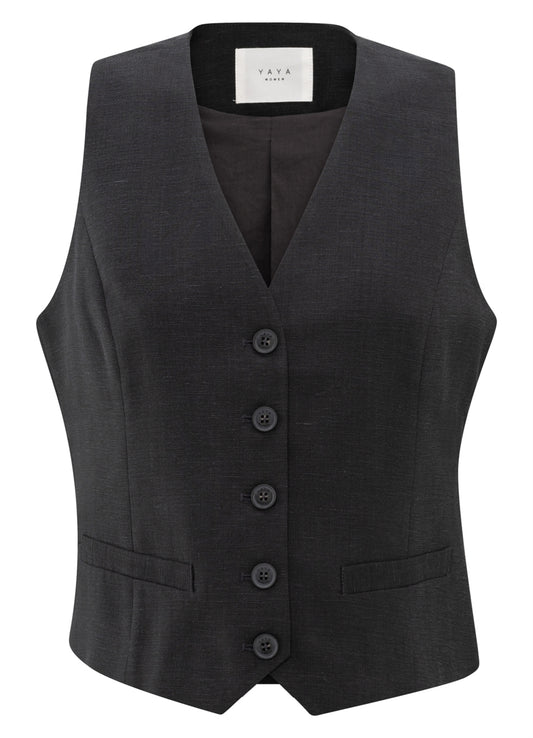 Linen Mix Woven Gilet : Washed Black 99989