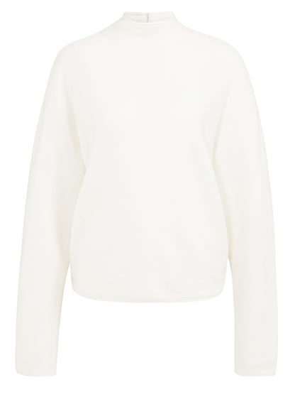 Textured High Neck Sweater With Buttons : Snowfall White 10002