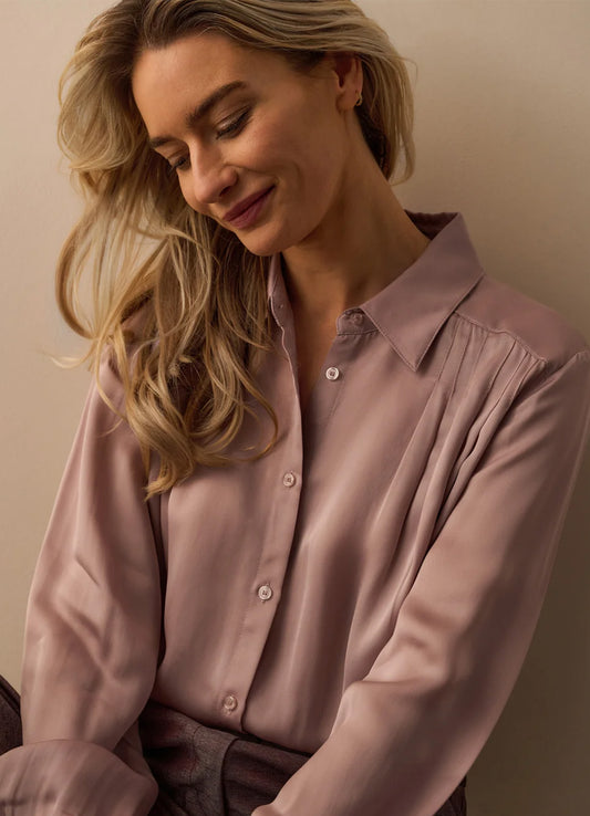 Blouse With Pleated Details : Cloud Gray Purple 80307
