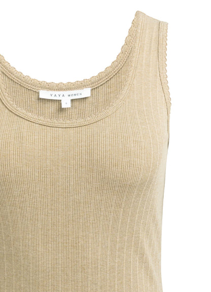 Rib Singlet With Fancy Edge : Khaki Green Melange 990452