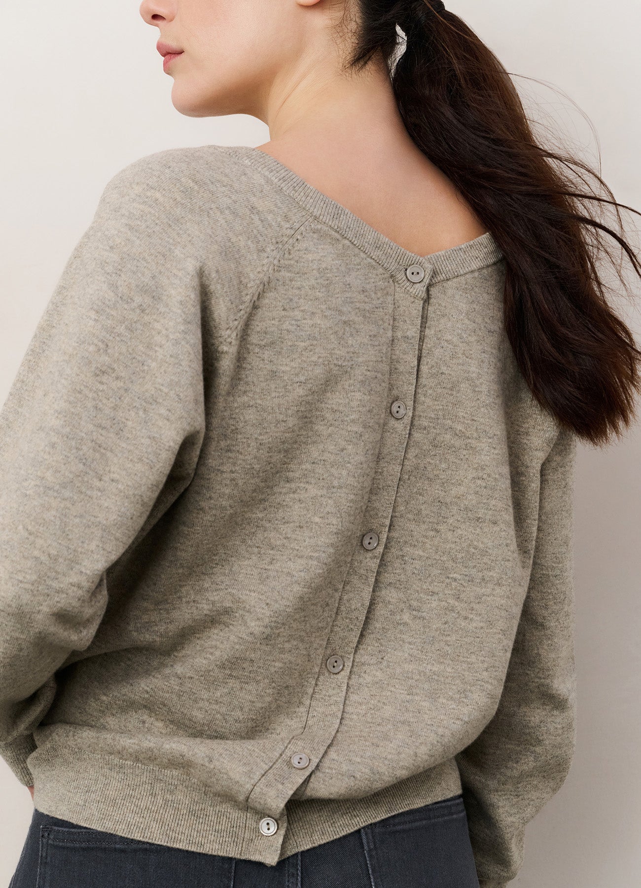 Double V-Neck Sweater With But : Brownish Grey 99018