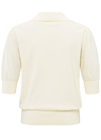 Knitted Polo With Transperent Sleeves : Off White Knit 99990